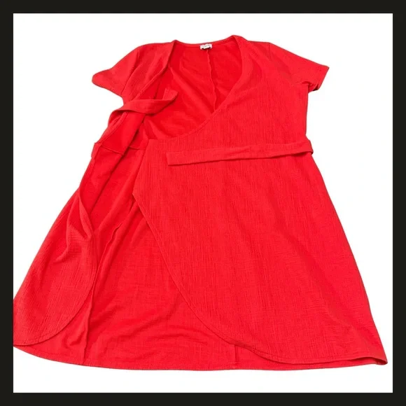 J.Crew Red Faux Wrap Slip On Dress Women’s Medium SP20 AK924 Midi Viscose EUC - Picture 5 of 12